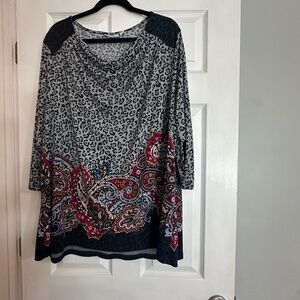 Susan Graver Gray and Red Paisley Tunic